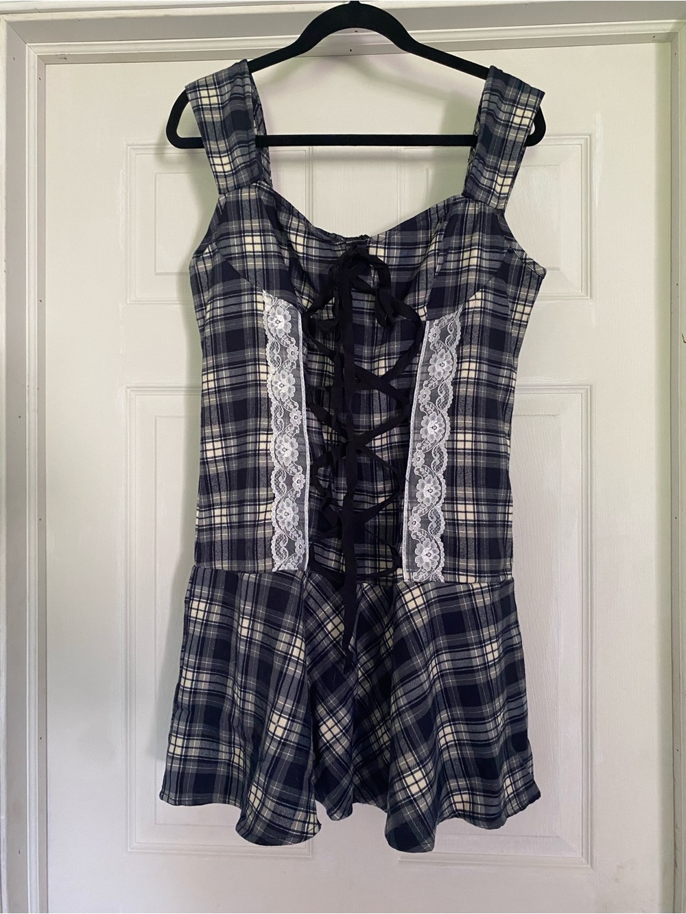 whimsigoth plaid lace up corset dress women’s size large grunge goth emo tie up